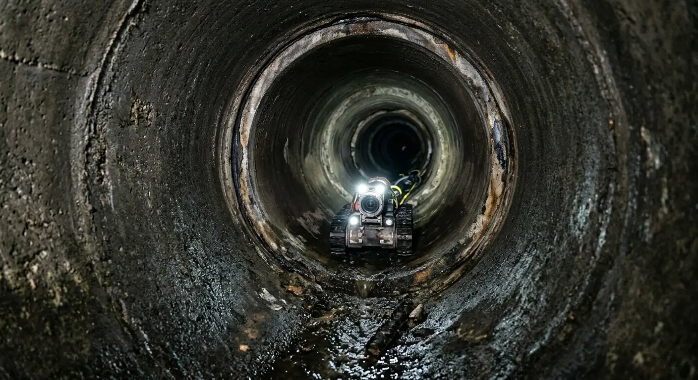 Robotic sewer camera inspecting pipe interior for Drain Snake Service in Westtown